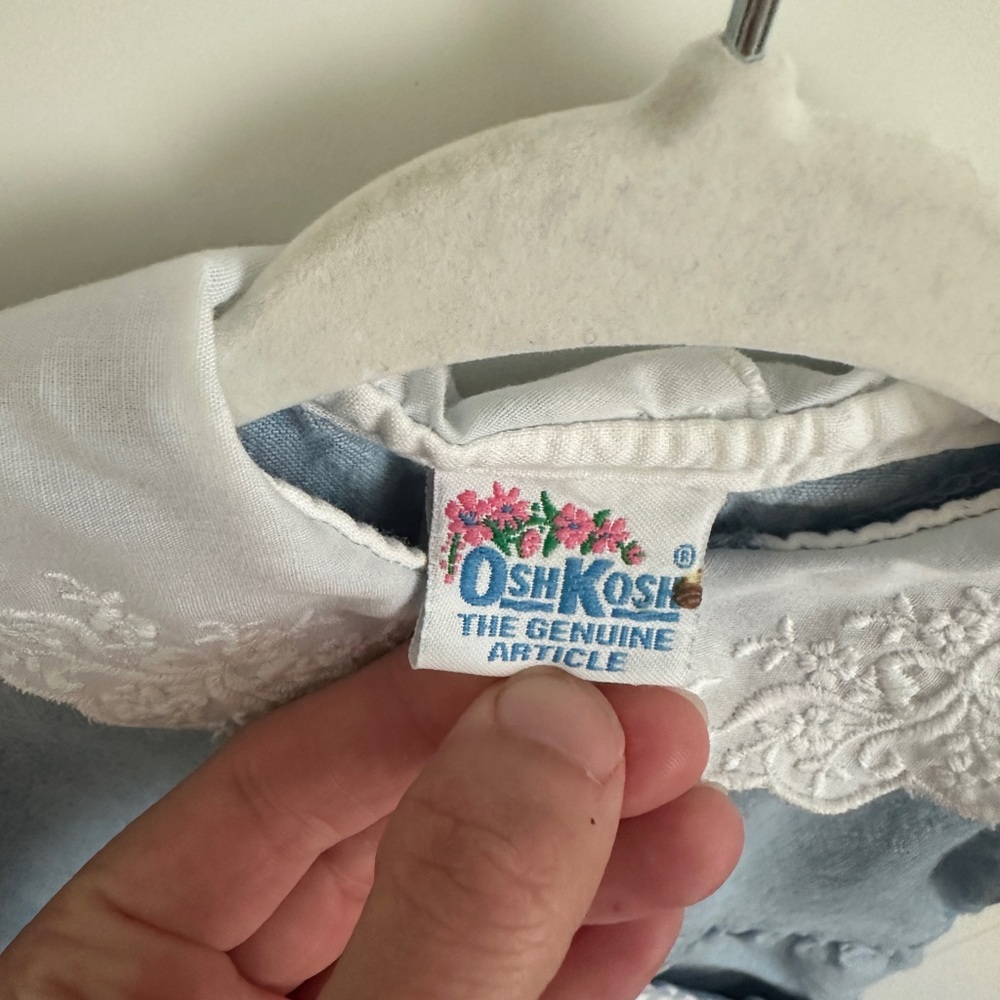 Vintage OshKosh Blue Chambray Denim Jumpsuit with White Embroidered Collar - Picture 4 of 6